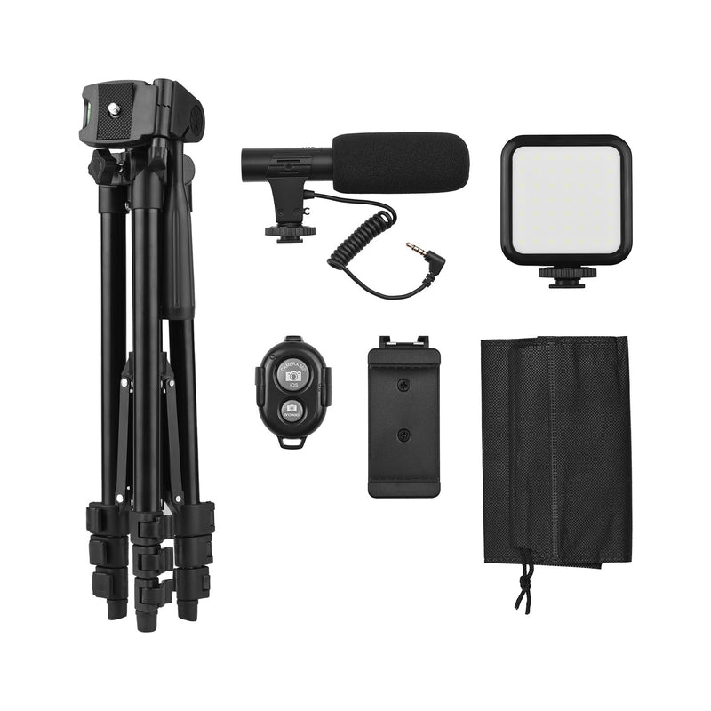 Andoer KIT-05LM Tripé Smartphone Vlog Kit de vídeo com suporte para telefone Microfone LED Luz de vídeo Obturador remoto para câmera de telefone