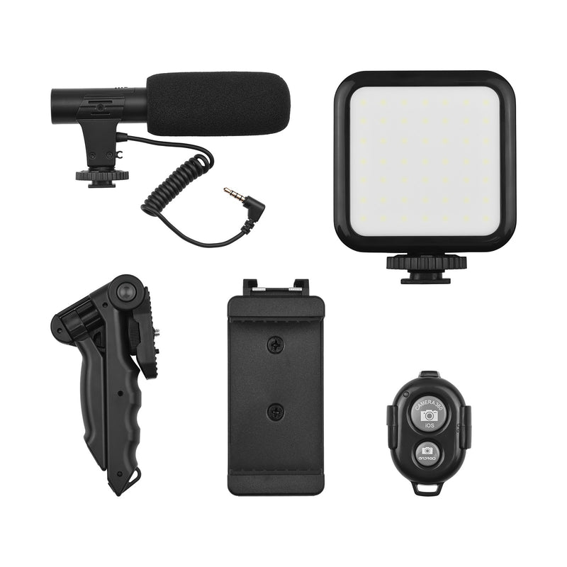 Andoer KIT-05LM Tripé Smartphone Vlog Kit de vídeo com suporte para telefone Microfone LED Luz de vídeo Obturador remoto para câmera de telefone